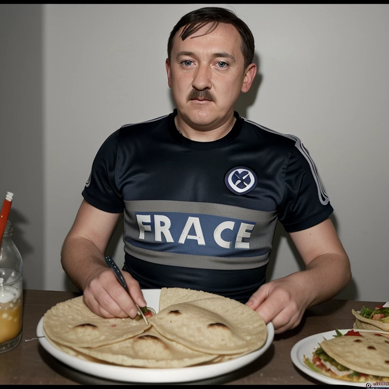 Dessine moi Adolf Hitler entrain de manger un French Tacos avec un maillot de football