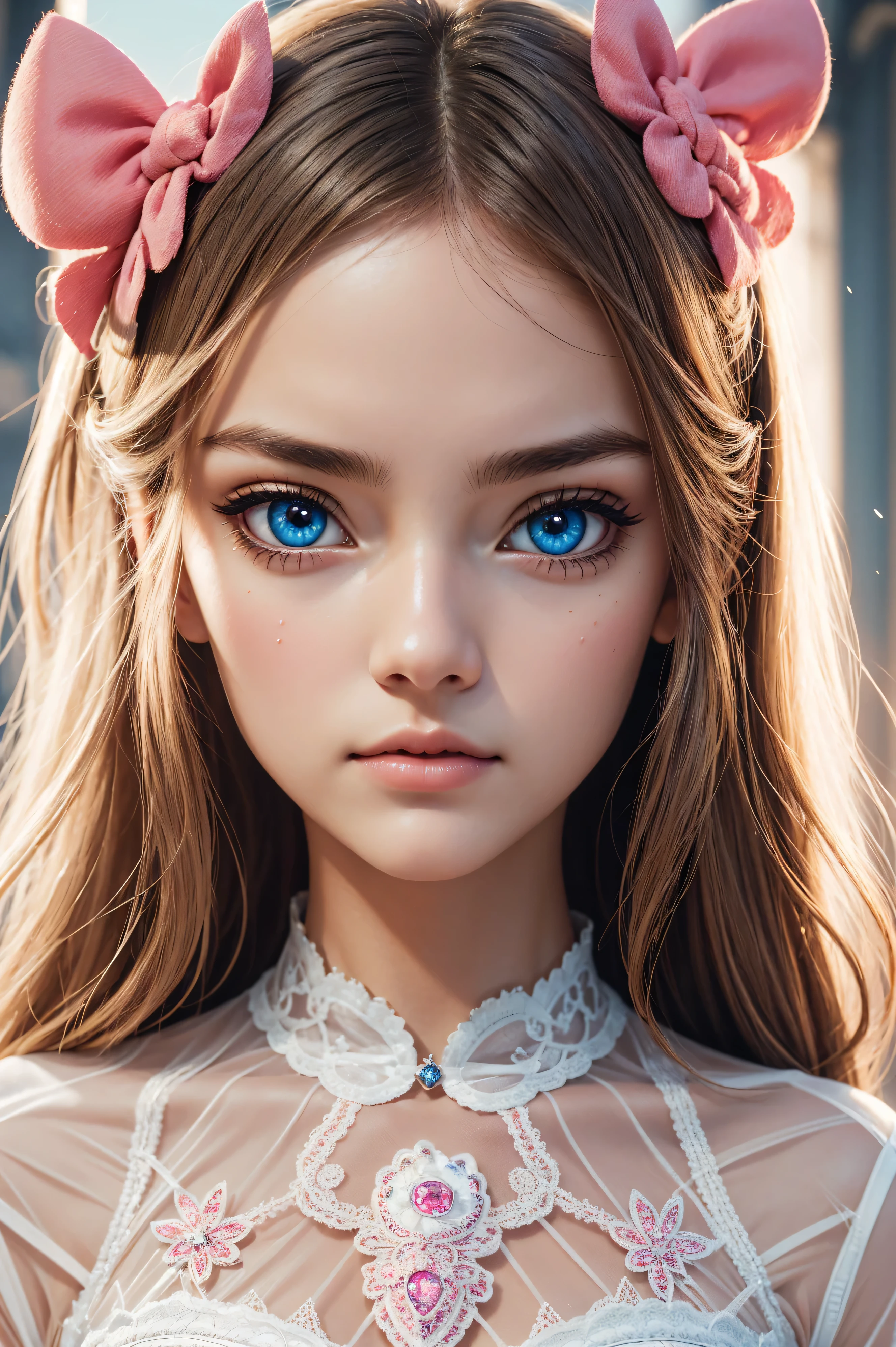 Amberleigh West, wearing hello kitty costume transparent. professionally retouched, soft lighting, realistic, smooth face, perfect eyes, sharp focus on eyes, 8 k, high definition, insanely detailed, intricate, elegant. against the background of the Disney castle.