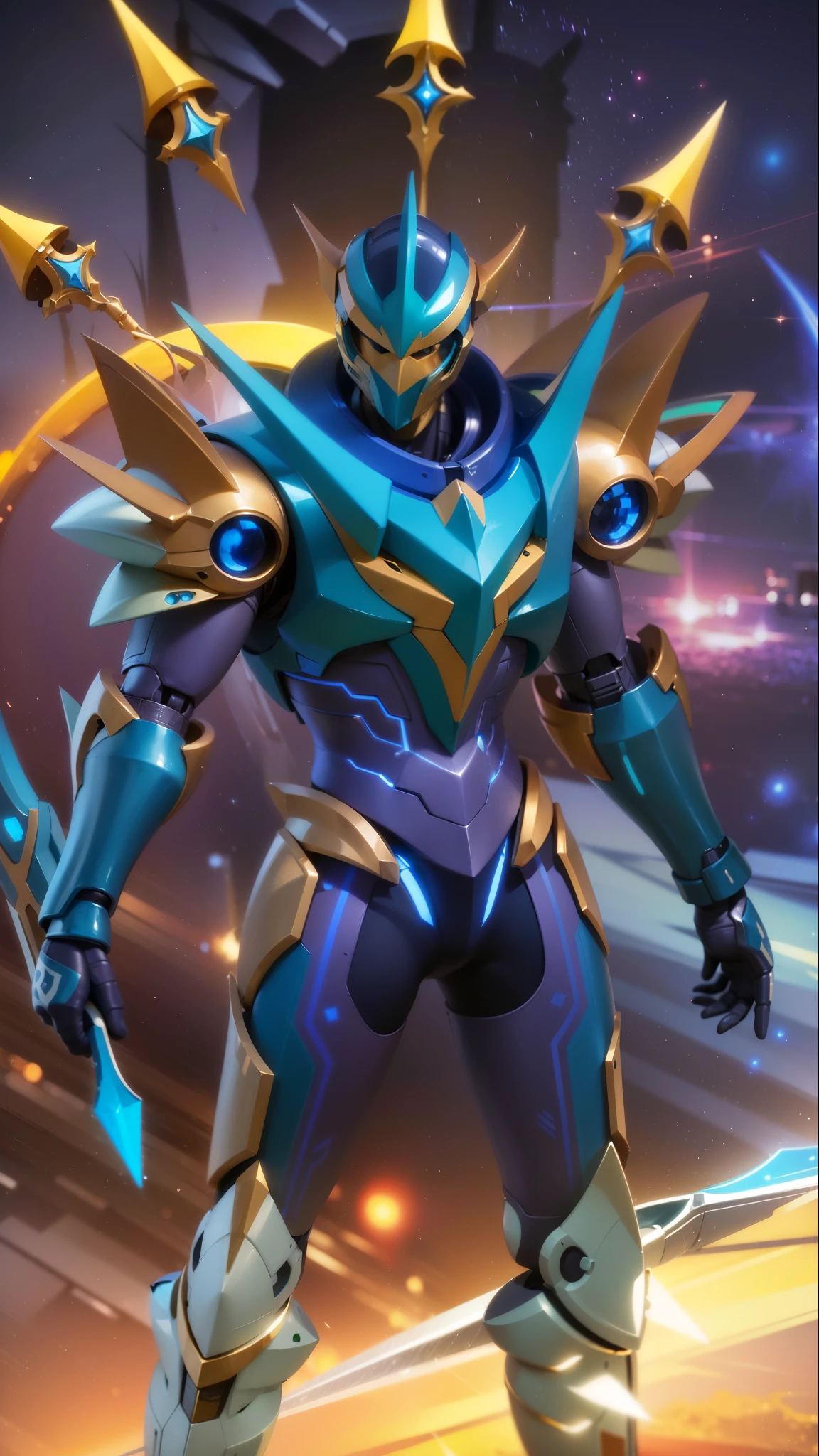 A close up of a robot with a sword and armor - SeaArt AI