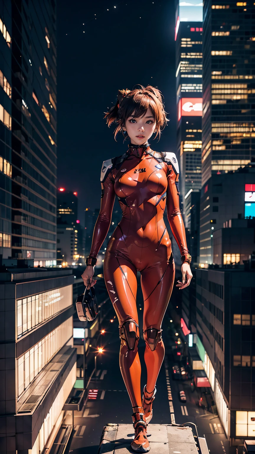 It's Asuka、Wear a plug suit、On the roof of a skyscraper at night