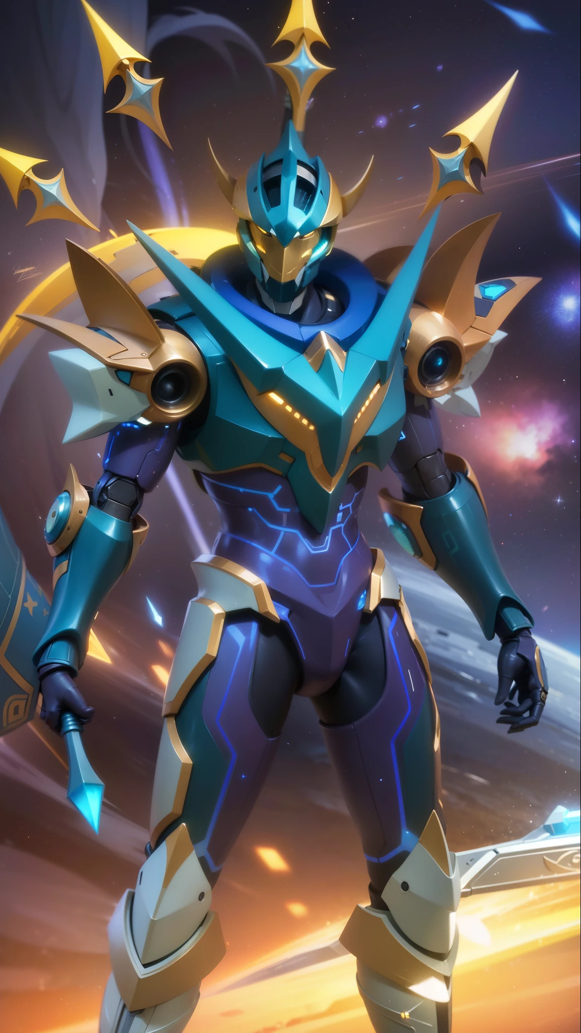 a close up of a robot with a sword and a sword, energetic varia suit, cyber universe style, varia suit, cyber fight armor, sliver ice color reflected armor, mecha suit, style of duelyst, sci-fi skin, space armor, cyber suit, ultra mega super hyper detail, protoss, scarab reploid, 8k, ultra hd, ultra detailed texture, hyper realistic, masterpiece, detailed texture, detailed skin, detailed lighting, (photorealistic:1.5), best quality, beautiful lighting, cinematic lighting, professional lighting, ultra highres, realistic, high quality, (realskin:1.5), extremely detailed, finely detail, ultra-detailed