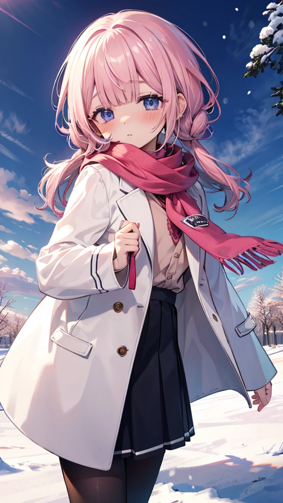 、、Shyness、blush、embarrassing、blush、、、lift the skirt、、顔をscarfで隠す、wear a coat、snow原、snow像、snow、cold、scarf、scarfを巻く、降snow高解像度、Full HD、8K quality、、、droopy eyes、、、eye highlights、lively eyes、clear eyes、beautiful eyes、、口元をscarfで覆う、、look down、avert your eyes、embarrassing、blush、、View from an angle、Side and angle view、、eye highlights、、、eye highlights、めちゃくちゃbeautiful eyes、Black tights with pink lines、、
