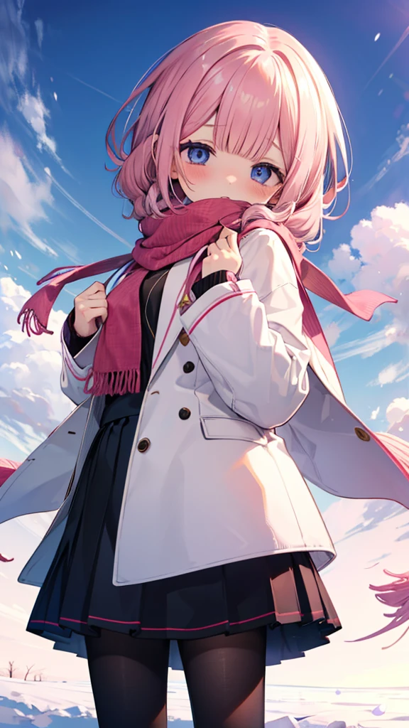 、、Shyness、blush、embarrassing、blush、、、lift the skirt、、顔をscarfで隠す、wear a coat、snow原、snow像、snow、cold、scarf、scarfを巻く、降snow高解像度、Full HD、8K quality、、、droopy eyes、、、eye highlights、lively eyes、clear eyes、beautiful eyes、、口元をscarfで覆う、、look down、avert your eyes、embarrassing、blush、、View from an angle、Side and angle view、、eye highlights、、、eye highlights、めちゃくちゃbeautiful eyes、Black tights with pink lines、、