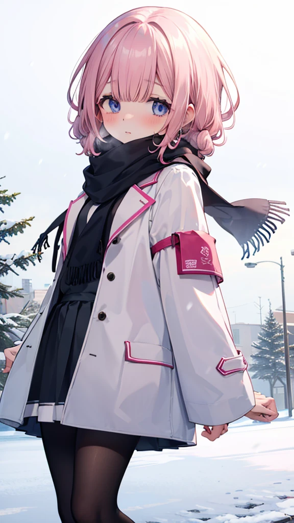 、、Shyness、blush、embarrassing、blush、、、lift the skirt、、顔をscarfで隠す、wear a coat、snow原、snow像、snow、cold、scarf、scarfを巻く、降snow高解像度、Full HD、8K quality、、、droopy eyes、、、eye highlights、lively eyes、clear eyes、beautiful eyes、、口元をscarfで覆う、、look down、avert your eyes、embarrassing、blush、、View from an angle、Side and angle view、、eye highlights、、、eye highlights、めちゃくちゃbeautiful eyes、Black tights with pink lines、、