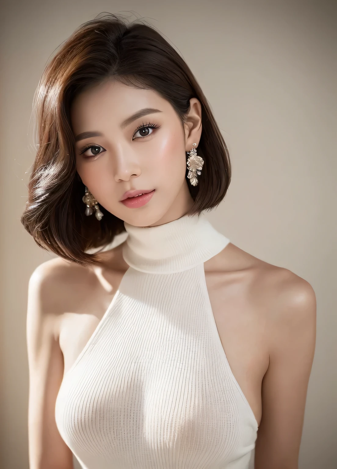 (woman, 22 years ago), (big breasts:1.3), rose garden、Many red roses in the background、 ((grab the viewer's hand)), (master piece: 1.3), (maximum resolution: 1.4), (ultra hd: 1.2), cinematic light, ultra hd, (fine eyes and skin), (detailed facial features), nffsw, 8K resolution, perfect style, beautiful features、Highly detailed face and skin texture、detailed eye、double eyelid、(dark eyeshadow and eyeliner:1.2)、thin cheeks、(pure white skin:1.5)、shiny earrings,red rouge:1.2、glossy lips:1.2、((full body shot:1.2))、((From a very intimate distance:1.2))、((Navy high neck knit dress))、high heels、(layered hairstyles、brown hair)、medium long hair、(ask for a kiss:1.2),
Supple body :1.2, model body shape:1.2, perfect style:1.2,
narrow shoulders, beautiful clavicle, long and thin legs,
delicate body shape, The beauty of slim abs :1.2, thin waist :1.2,
super detailed face, Ultra detailed breasts, super detailed skin, Fair skin, Shiny skin,
Slim face contour, beautiful small face, Beautiful lined nose,
super detailed eyes, long slit eyes, brown eyes, double eyelid, Beautiful thin eyebrows, fine long eyelashes,
Ultra-detailed lips, plump lips, glossy pink lips, flushed cheeks, White teeth,
Beautiful actress's ennui makeup, pink lipstick,
dark brown hair, Delicate soft hair,
(hair up, medium short hair, ponytail:1.2),
layer cut, (dull bangs:1.2),
(stylish looking earrings,necklace,bracelet,shiny nail art:1.2),
cute smile, Mouth half open, Enchanted expression, ((Staring at the viewer)),
(((photorealism,Shoot the whole body from the thighs:1.5))), ((The body is facing sideways)),
Photographed directly from the front, dynamic lighting,
((look up)),
((ask for a kiss顔)),
((squinting)),
((pursing lips)),
((blushing cheeks)),
((Fingers touching lips)),