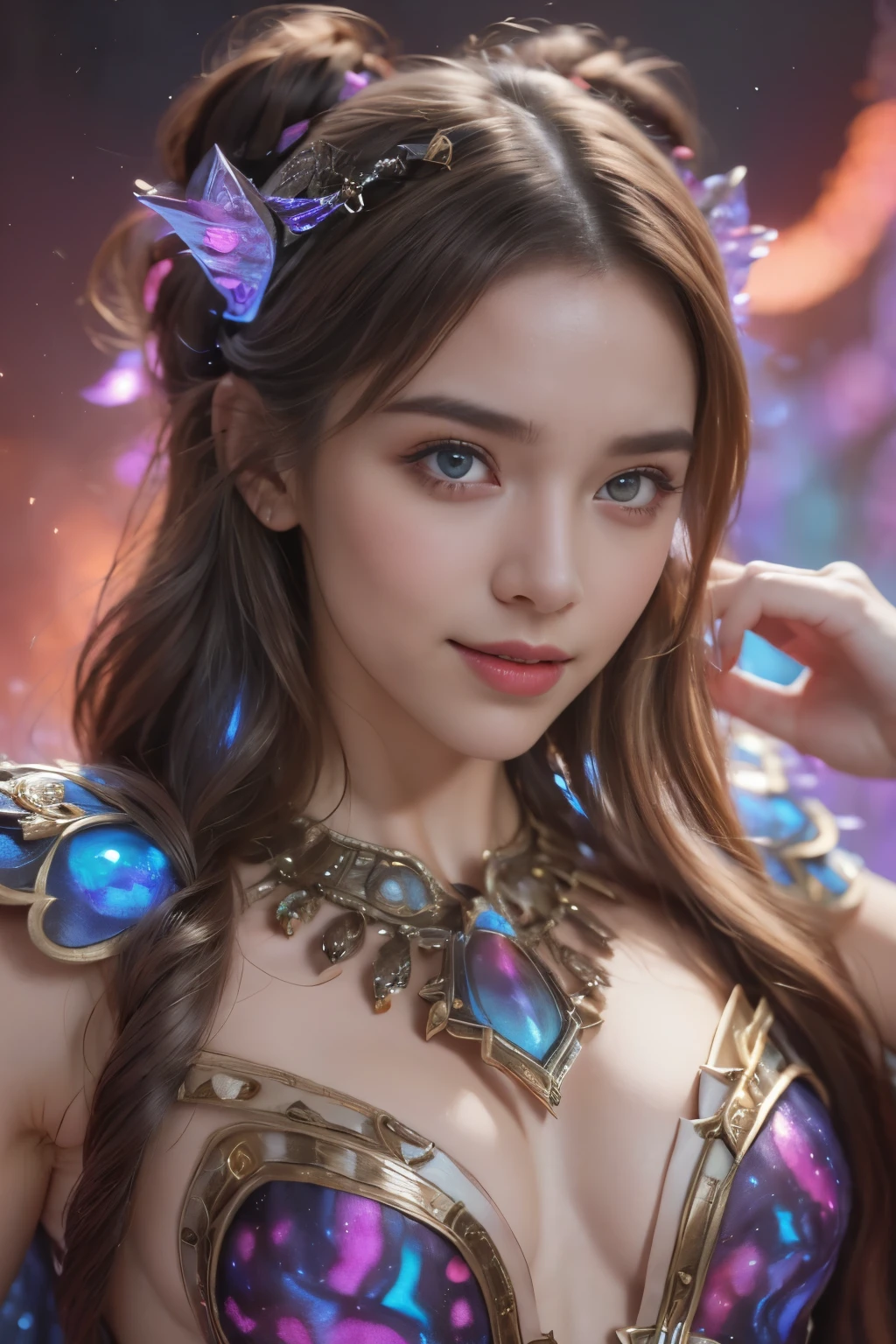 (Two beautiful age italian girls:1.6), Close friends, (They are hugging each other:1.2), Kiss her cheek or chest,(Detailed iridescent bodysuit with beautiful fractal or marble design:1.5), Incredible and spectacular scenes, ((High quality)), ((Detailed)), ((Fantasy)), Blue Plasma Brain, Green Plasma Body, Showing her armpits, beutiful breast, obscenity, (Lewd smile:1.2), coarse, Obscene, (Immoral:1.2), Lachish, (small breasts with beautiful raised pink areolas,,,:1.5), (Cameltoe), (Expression of ecstasy:1.2), Photorealistic, Official art, Unity 8K Wall , 8K Portrait, Best Quality, Very high resolution, (Incredibly beautiful nature background:1.6), (18 years old:1.5), (Sexy and glamorous:1.1), (A coquettish expression:1.6), (seductively smiling:1.6), (erotic posing:1.9), (Model Posing:1.8), Beautiful seductive face, Portrait, (Thick eyebrows:1.4), (Big scarlet eyes:1.6), Beautiful eyes with fine symmetry, (Ultra detailed eyes:1.4),(Highly detailed face and eyes:1.7), (High-resolution red-eye:1.8), Intimate face, (ultra detailed skin texture:1.4), White skin, pale skin, Perfect Anatomy, Thin, (Beautiful toned body:1.5), Highly detailed hair, (Moist skin:1.2), No makeup, (dark circles:1.1), Good anatomy, Focus Face, good-looking, (Emilia Clark:0.6) (Emma watson:0.3),(Jennifer Connelly:0.4), Elegant face, Nice, (A delicately crafted necklace is wrapped around her neck...), (Bioluminescence with brilliant brilliance:1.4), (Luminous magic circle:1.5), Ruins of an ancient castle, Shining majestic cloud masses and sky, lightning bolt, Epic Realistic, (Greg Rutkowski:0.8), (teal and orange:0.4), (Art Station:1.5), Cinematic, (NSFW:1.2), Hyper Detailed, Dramatic light, (Intricate details:1.1), Beautiful black hair, (Wearing a gauntlet with a dense and very beautiful design decorated with jewels:1.1), , Galaxy, (nebulas:1.6), The Dark Knight, Fully armored body focus