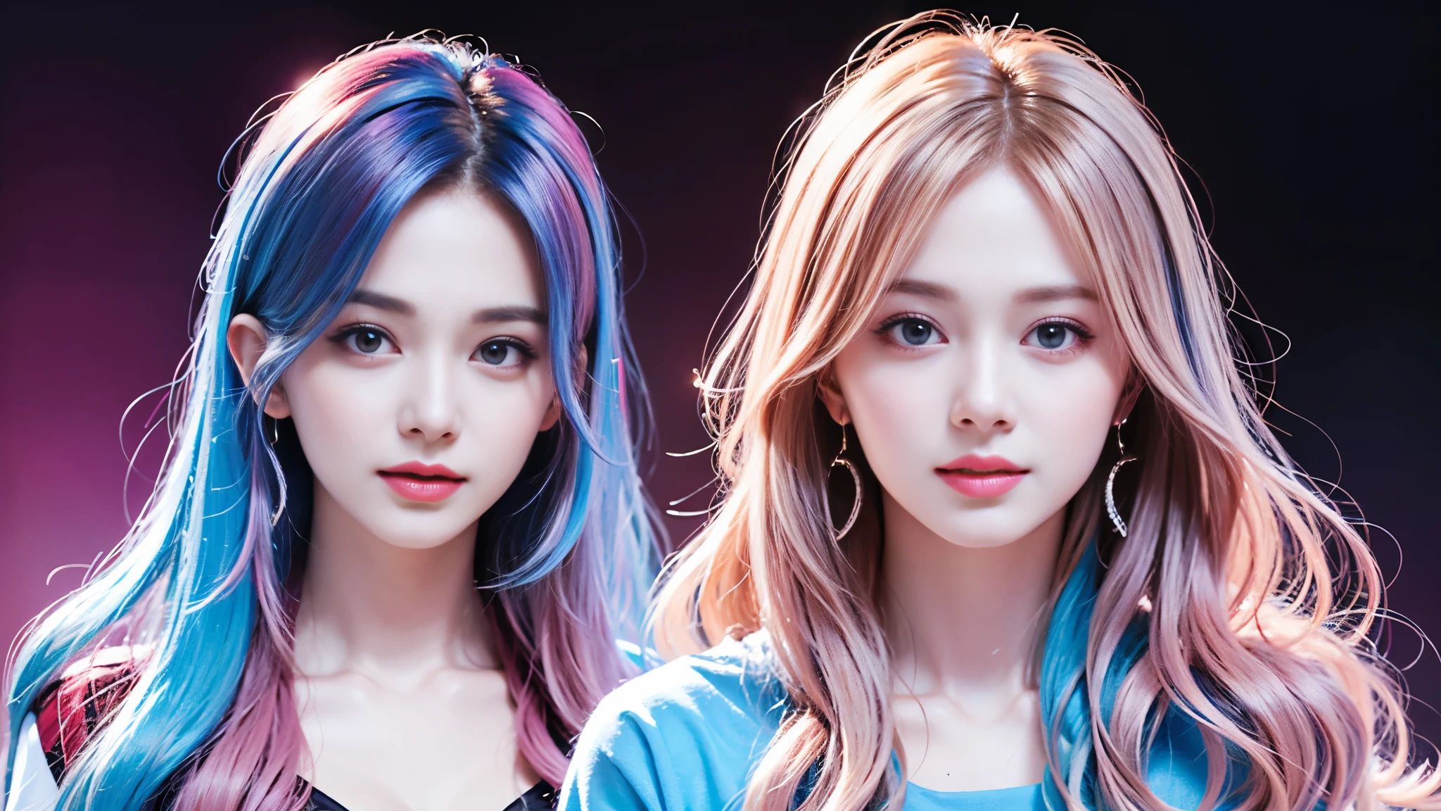 A unique and diverse fashion t-shirt with a vibrant pink hue, featuring a colorful hair design that captures all the colors of the rainbow. The vertical painting style adds an interesting twist to the overall look, with large crystal clear eyes that draw you in.