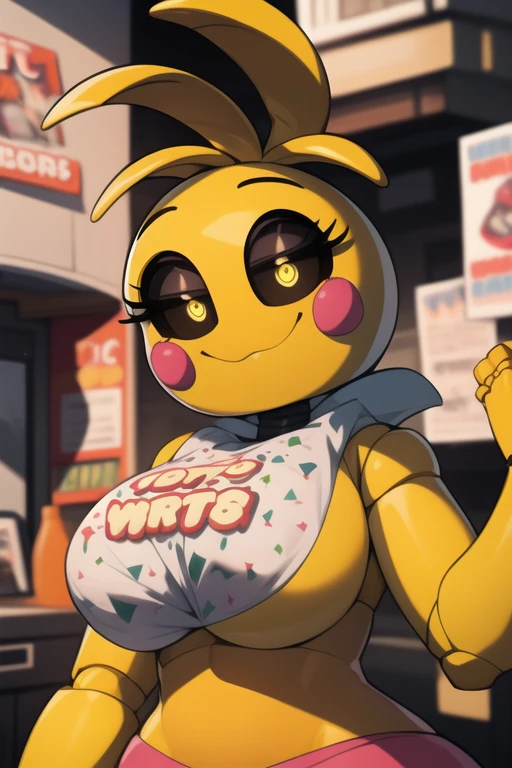 toychica, yellow, yellow sky, stars, big_tits, fucked poster, detailed shading, detailed ambient light, detailed background, masterpiece,