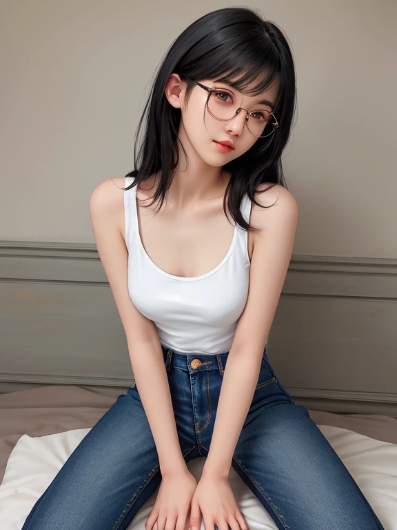 score_9,score_8_up,score_7_up,very aesthetic,close-up,1man,jeans,jeans down,1girl,18 years old,cute,pretty,emo,skinny,,hime cut,gradient hair,round glasses,shy,tank top,skirt,strap slip,one breast out,medium breasts,perfect breasts,puffy nipples,kneeling,deepthroat,irrumatio,balls deep,drool,girl bedroom,detailed face,intricate details,naturalism,hyperdetailed,hyperrealistic,,g0thicPXL,HKStyle,Expressiveh