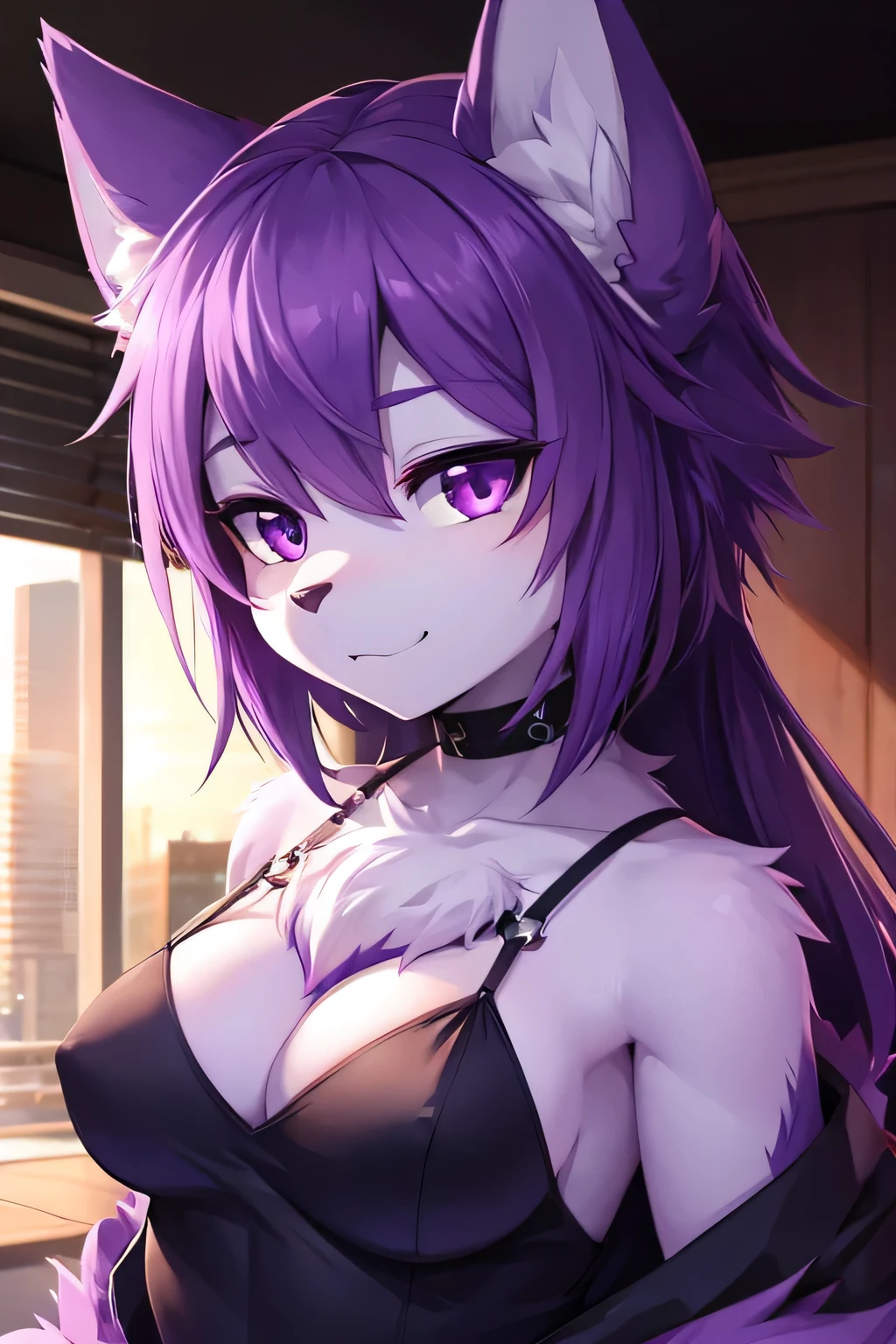 kaiju, furry, purple hair, purple eye, purple fur, butiful, 