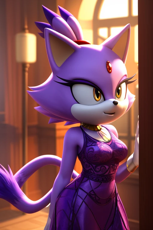 Masterpiece, high quality, studio quality, intricate details, 4k, 1girl, Blaze the Cat, medium breasts, party dress, ((best quality)), ((masterpiece)), (detailed)