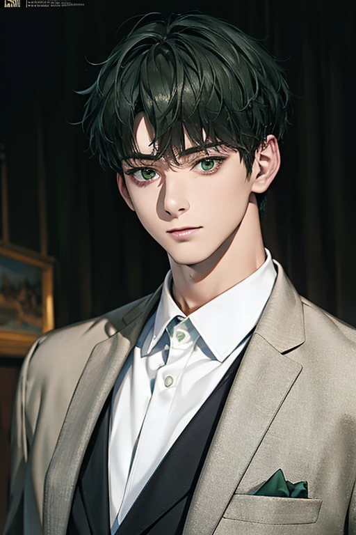 masterpiece, masterpiece_portrait, distinct, distinct_image, high_resolution, highres, high_quality_anime, high_quality, hyper_detail, finely_detailed,4K, men, ChaEunWu, a man in a suit, green suit,