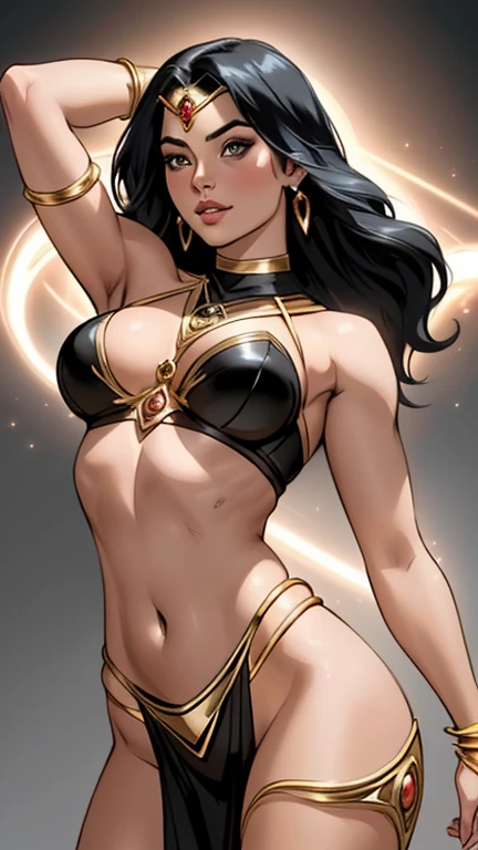 (emote:1), Margot Robbie dressed as Dejah Thoris, by Frank cho and HR Geiger, barsoom, (sexy), black hair, ornate diadem, naked, (1girl:1), Gray background, (NSFW:1), amazing body, pronounced feminine features, masterpiece, DC comic, trending on Artstation Detailed, highly detailed digital art, octane render, bioluminescent, concept art, by Mappa studios, masterpiece, best quality, (action pose:1),