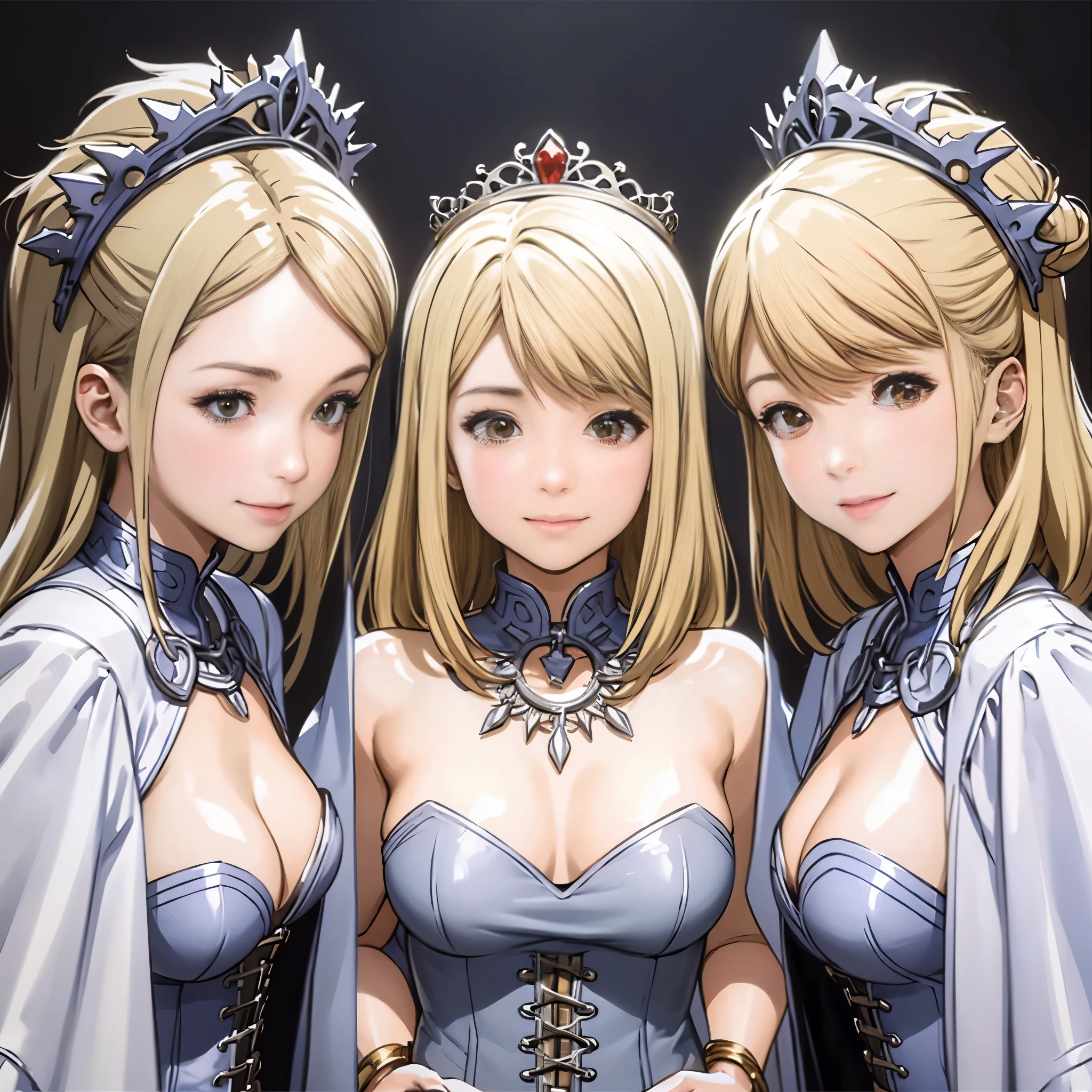 ((BLACK BACKGROUND,1:2, masterpiece)), full body MILF BIMBO standing with two long thighs and two metal sandals, red eyes, silver white hair, short bob style hair, big breasts, cleavage, separate sleeves, tiara royal, long cape up to two feet, yellow bikini, hands on waist, navel, lustful smirking smiling, smile face (red blushed, red cheeks), metal shoulders, gold sleeveless armbands, black leather choker slave collar, shackle bracelets, sex slave red crest, pauldrons, breastplate, corset, eye focus, full body, whole body. 1solo . slave fighter, loincloth standing, hands on hips, metal sandals, backpack, choker, big belt, view from below, feet together, bracers, tiara