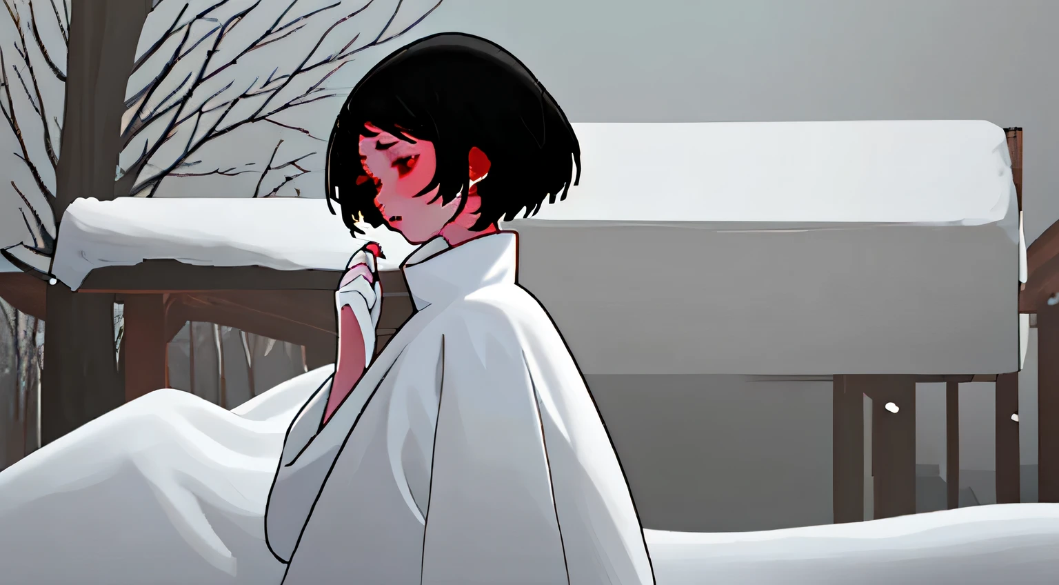 black hair girl with white pale skin as snow with reddish cheeks grew each year beautifully