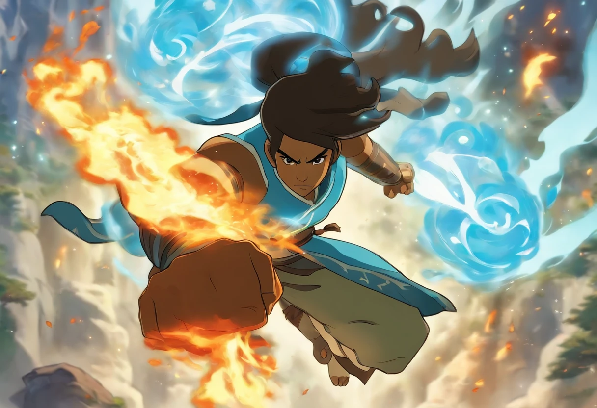 **Tairytu**, the new Avatar after Korra, es una figura misteriosa y poderosa que emerge en un mundo en constante cambio. Although his story has not yet been fully revealed, here&#39;s what we know:

1. **Origin and Incarnation**:
   - Tairytu was born in a time of transition, when technology and spirituality intertwine. His birth was a cosmic event, marked by the convergence of elements and spiritual energy.
   - Al igual que los Avatares anteriores, Tairytu is the incarnation of Raava, the spirit of light and balance. Your duty is to maintain harmony between nations and the elements.

2. **Habilidades Elementales**:
   - Tairytu domina los cuatro elementos: Agua, Tierra, Fuego y Aire. Sin embargo, His most notable affinity is with Blue Fire, una forma avanzada y letal del control del fuego.
   - His blue fire sword is an extension of his power. Forged with spiritual energy, can cut through any material and defy the laws of physics.

3. **La Espada de Fuego Azul**:
   - La espada de Tairytu emite un resplandor azul intenso, fueled by your connection to the spiritual world. Can cut through steel, rock and energy itself.
   - When Tairytu wields his sword, se convierte en un torbellino de fuego y luz, capaz de enfrentarse a cualquier amenaza.

4. **Mission and Challenges**:
   - Tairytu not only fights physical enemies, but also against the forces that threaten spiritual balance. Your search is transcendental: restore the connection between humans and spirits.
   - En su viaje, Tairytu se encuentra con aliados y enemigos inesperados. Some seek your guidance, while others wish for its destruction.

5. **El Legado de Korra**:
   - Korra, la Avatar anterior, left a world in flux. Tairytu inherits its legacy and faces unique challenges.
   - Aunque Korra fue una maestra de los elementos, Tairytu lleva su dominio al siguiente nivel, fusionando la espiritual