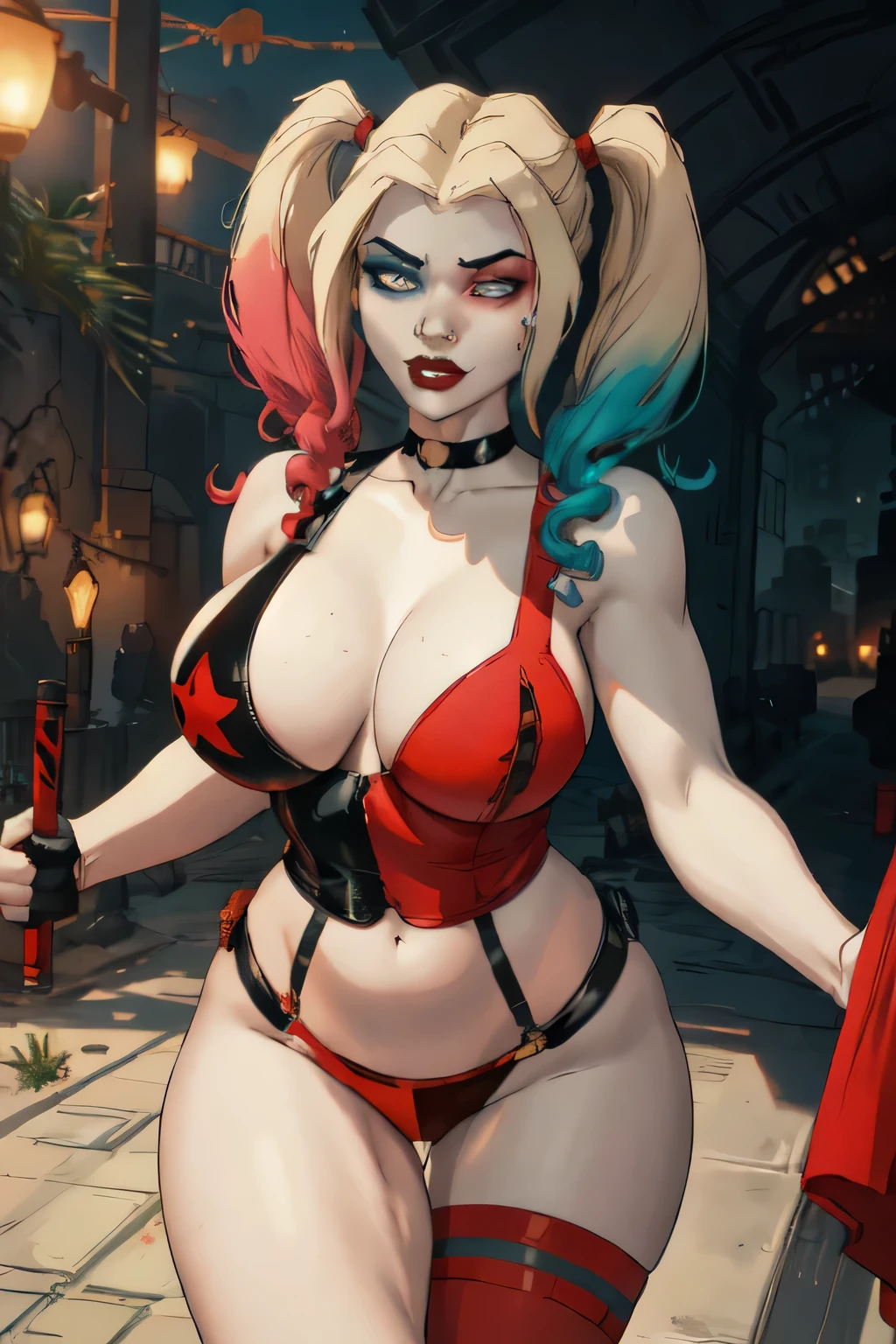 atman (Series), obra-prima,  cores vividas, wallpaper Dc DC Comics Suicide Squad Harley Quinn Studio Crimson Axis 1girls antihero antiheroine beach big breasts bikini blonde hair blue eyes busty camel Curvy Curvy figure Eyebrows eyelashes female eye Only female hair Hips hourglass figure huge human breasts big breasts fair skin fair skin feminine lips multicolored hair navel necklace one-piece swimsuit Braids thin waist solo sunset thick sweat thick legs thick thighs villainous thighs villainy voluptuous feminine voluptuous wide waist cute, morto