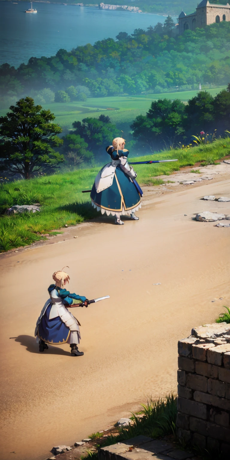 1 solo female artoria, rpg game, pixel art, artoria pendragon (fate), vertical movement