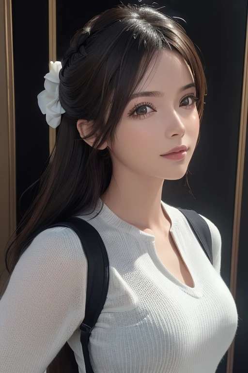 (obra de arte:1.3), (8k, Fotorrealista, Foto CRU, Melhor qualidade: 1.4), (1 garota), rosto bonito, (Rosto realista), (cabelo preto, cabelo curto:1.3), lindo penteado, olhos realistas, lindos olhos detalhados, (Pele realista), pele bonita, (sweater), absurdos, Atraente, ultra high resolution, ultra realistic, altamente detalhado, golden ratio