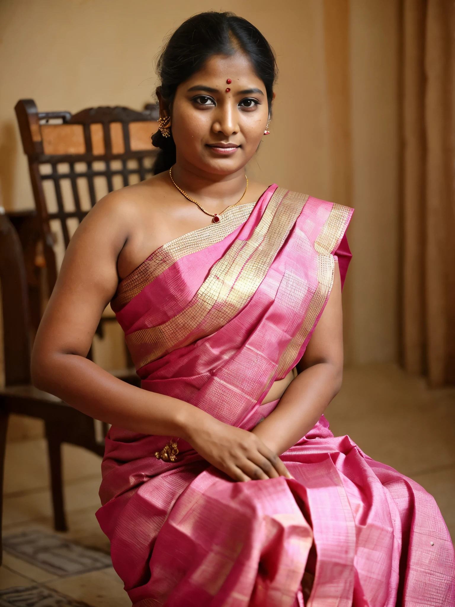 arafed woman in a pink sari, traditional beauty, hindu aesthetic, assamese aesthetic, traditional makeup, indian goddess, indian girl with brown skin, wearing bihu dress mekhela sador, indian style, indian, gorgeous woman, south east asian with round face, a stunning portrait of a goddess, beautiful himalayan woman