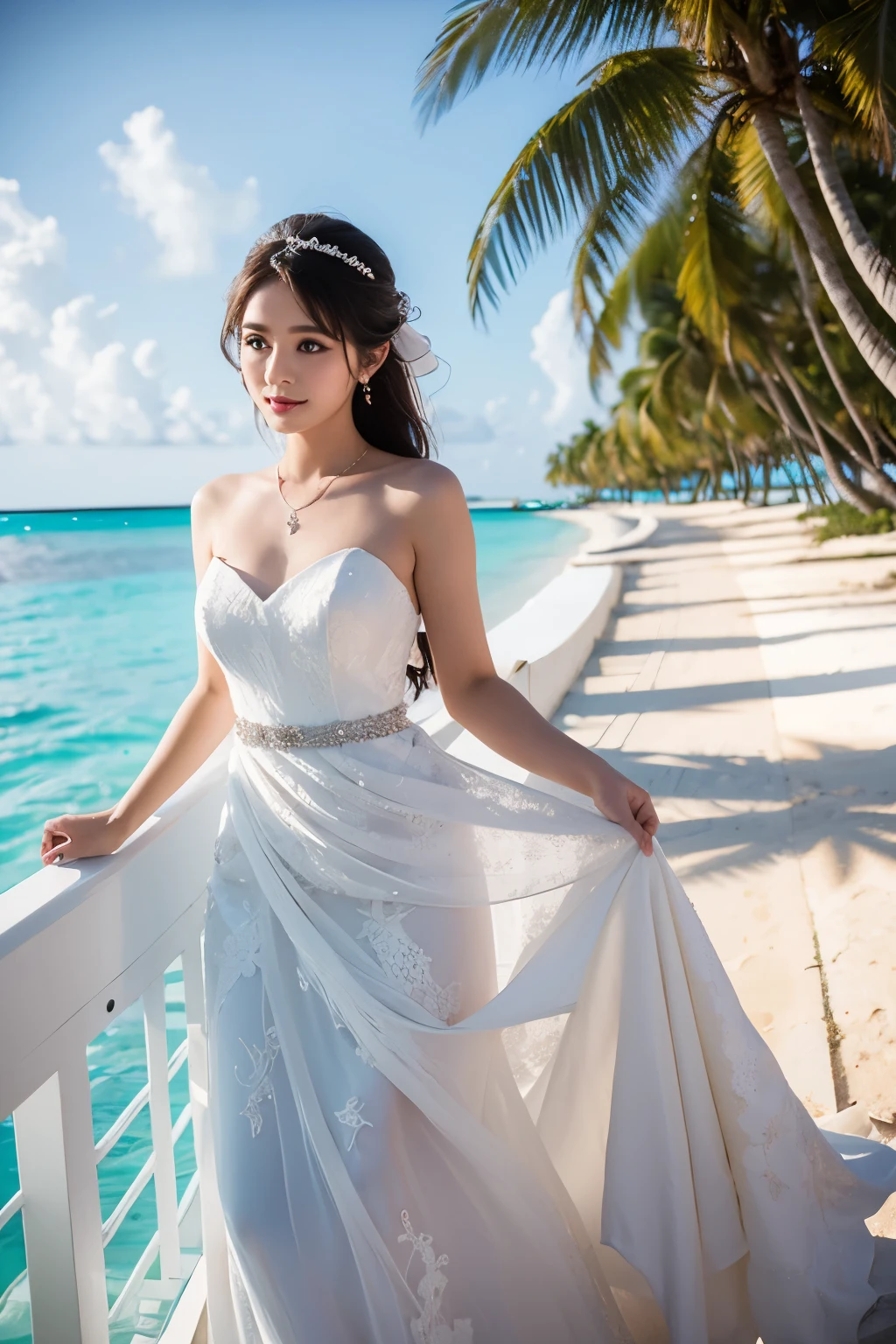 Beauty，Location Maldives，Realistic style，Wear wedding photos