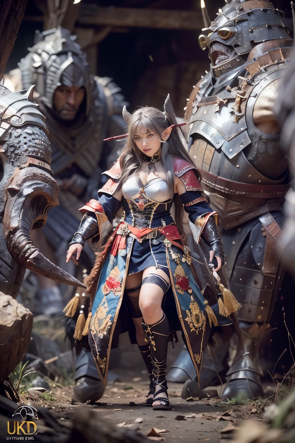 (masterpiece, best quality:1.2), (8k uhd, 16k, 32k, ultra high res), (photorealistic:1.37), (RAW photo), ultimate-realistic, ultimate-realistic details, ultimate-realistic texture, ultimate-intricate details, ultimate-realistic lighting, ultimate-realistic shadow, japanese girl, ultimate-cute face, ultimate-RAW skin, ultimate-realistic eyes, full body, wide shot, ogre girl, heavy armor, club, (tanned skin:1.2), fangs, in cave