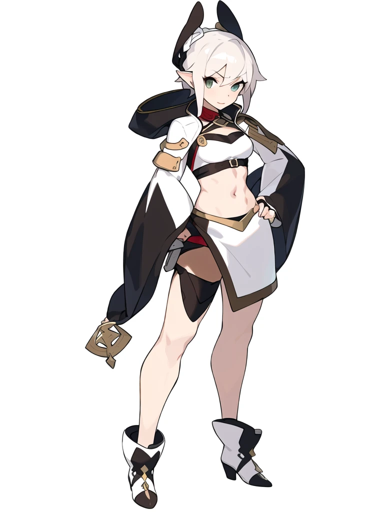 solo, female, crop top, ((( white background))), character focus, fantasy cloth, standing, character design, full body, magician,