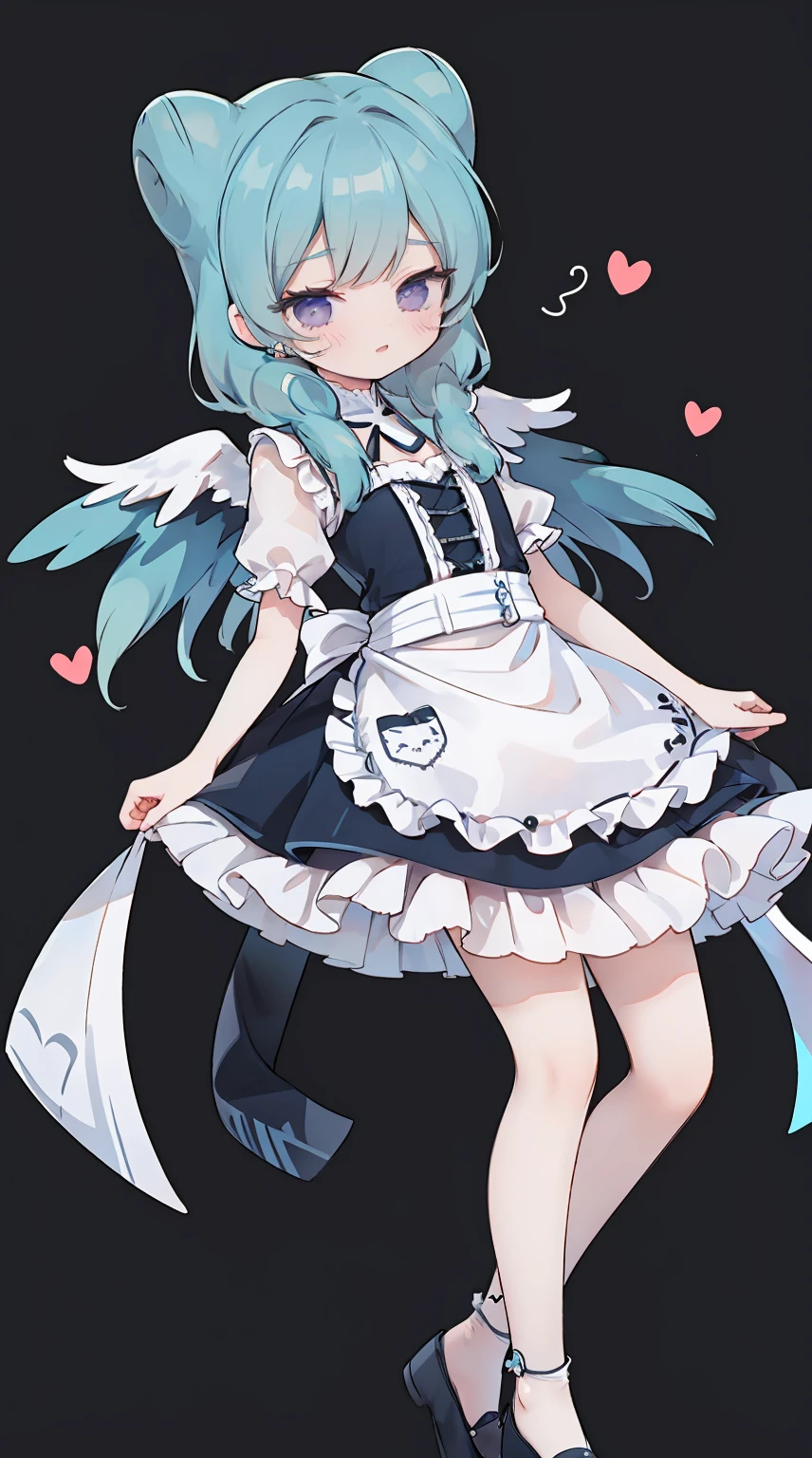 masterpiece, best quality, high resolution, aabeta, double, simple background, standing, slim waist, cute, {{{{{pastel blue fluffy puffy dress, (white apron )}}}}}
