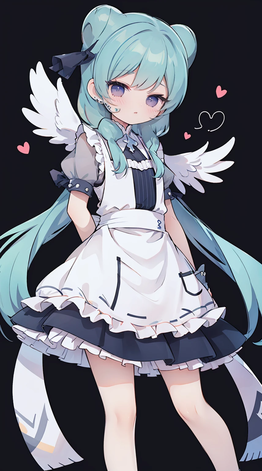 masterpiece, best quality, high resolution, aabeta, double, simple background, standing, slim waist, cute, {{{{{pastel blue fluffy puffy dress, (white apron )}}}}}