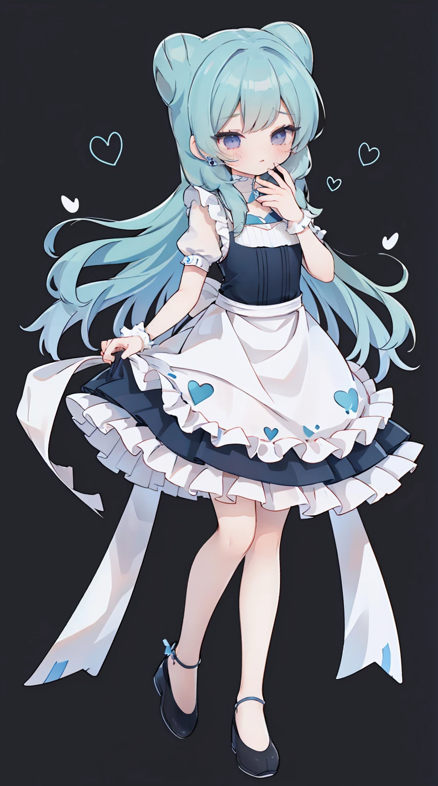 masterpiece, best quality, high resolution, aabeta, double, simple background, standing, slim waist, cute, {{{{{pastel blue fluffy puffy dress, (white apron )}}}}}