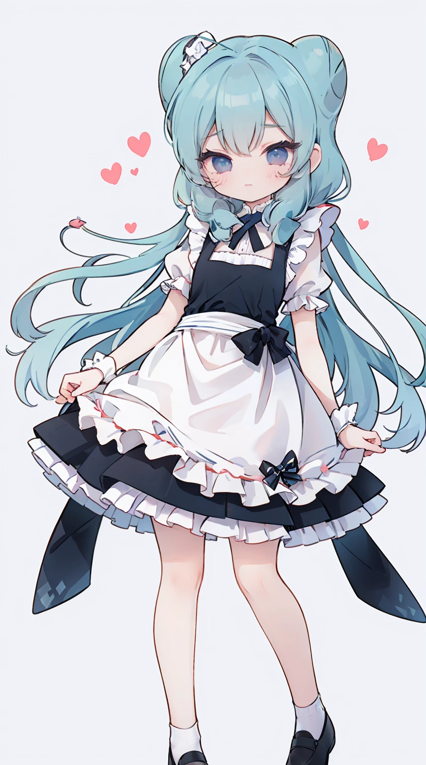 masterpiece, best quality, high resolution, aabeta, double, simple background, standing, slim waist, cute, {{{{{pastel blue fluffy puffy dress, (white apron )}}}}}
