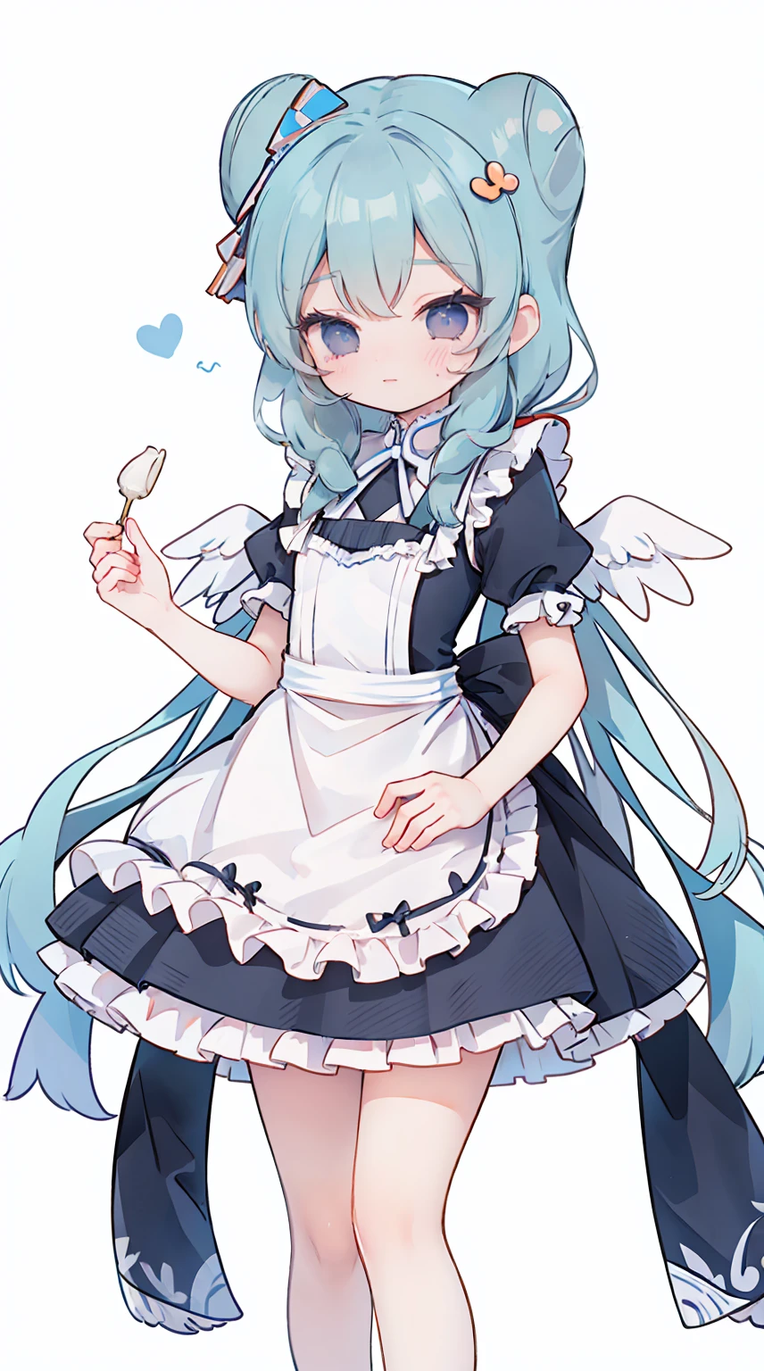 masterpiece, best quality, high resolution, aabeta, double, simple background, standing, slim waist, cute, {{{{{pastel blue fluffy puffy dress, (white apron )}}}}}