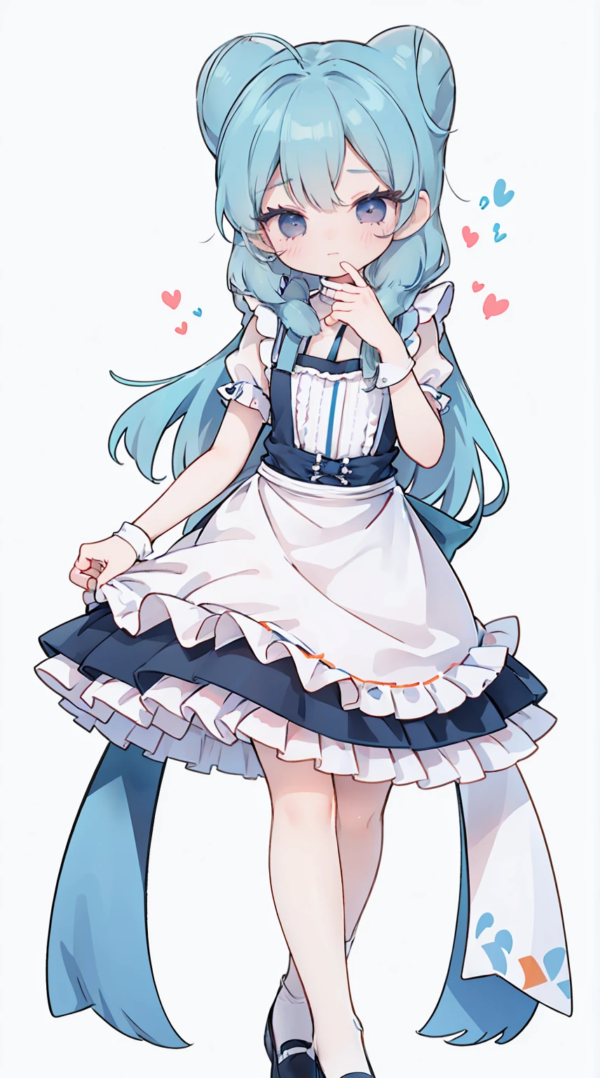 masterpiece, best quality, high resolution, aabeta, double, simple background, standing, slim waist, cute, {{{{{pastel blue fluffy puffy dress, (white apron )}}}}}