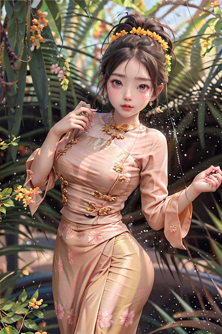 Burma's long-lasting body is full of sensuality, and the beauty of the body outline is too revealing. The long skirt she wears highlights her high hips. The beauty under the dress is so beautiful that the eye can see. She wears bright yellow flowers, smiles and water.