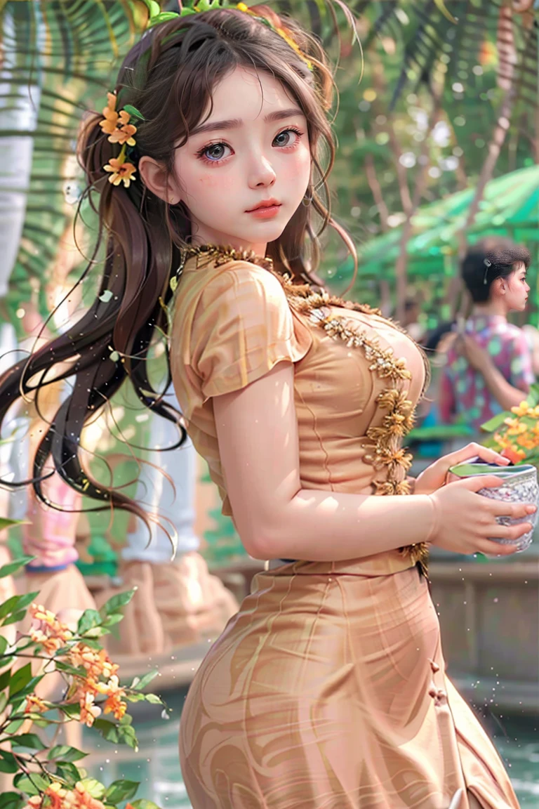 Burma's long-lasting body is full of sensuality, and the beauty of the body outline is too revealing. The long skirt she wears highlights her high hips. The beauty under the dress is so beautiful that the eye can see. She wears bright yellow flowers, smiles and water.