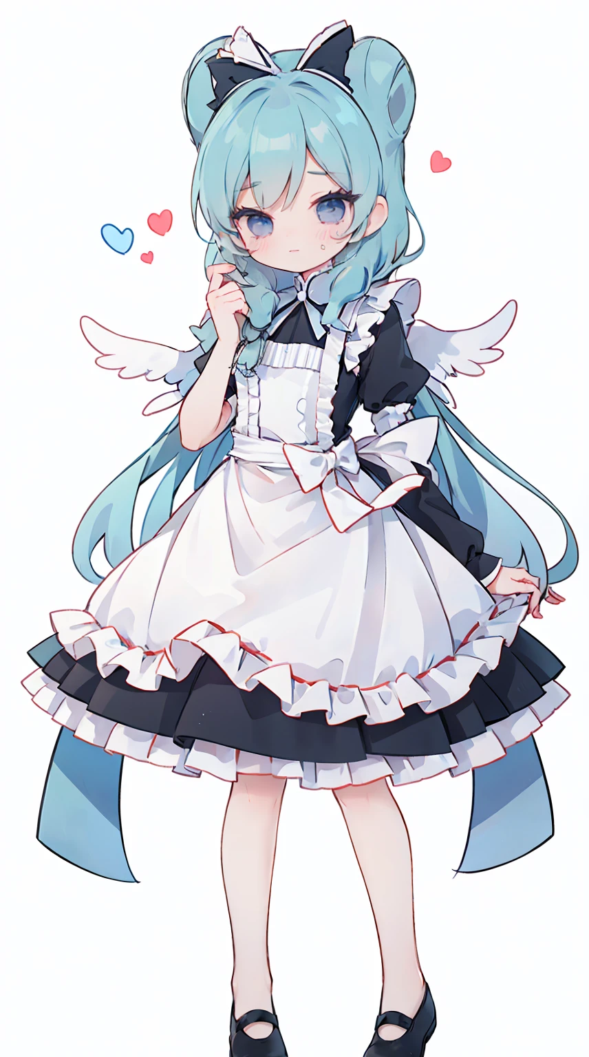 masterpiece, best quality, high resolution, aabeta, double, simple background, standing, slim waist, cute, {{{{{pastel blue fluffy puffy dress, (white apron )}}}}}