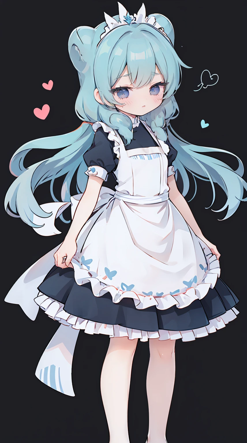 masterpiece, best quality, high resolution, aabeta, double, simple background, standing, slim waist, cute, {{{{{pastel blue fluffy puffy dress, (white apron )}}}}}