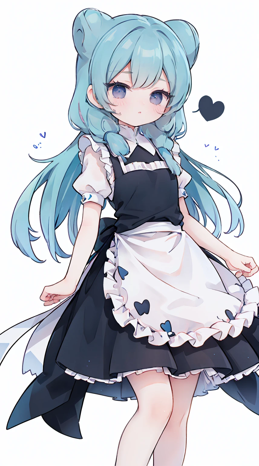 masterpiece, best quality, high resolution, aabeta, double, simple background, standing, slim waist, cute, {{{{{pastel blue fluffy puffy dress, (white apron )}}}}}