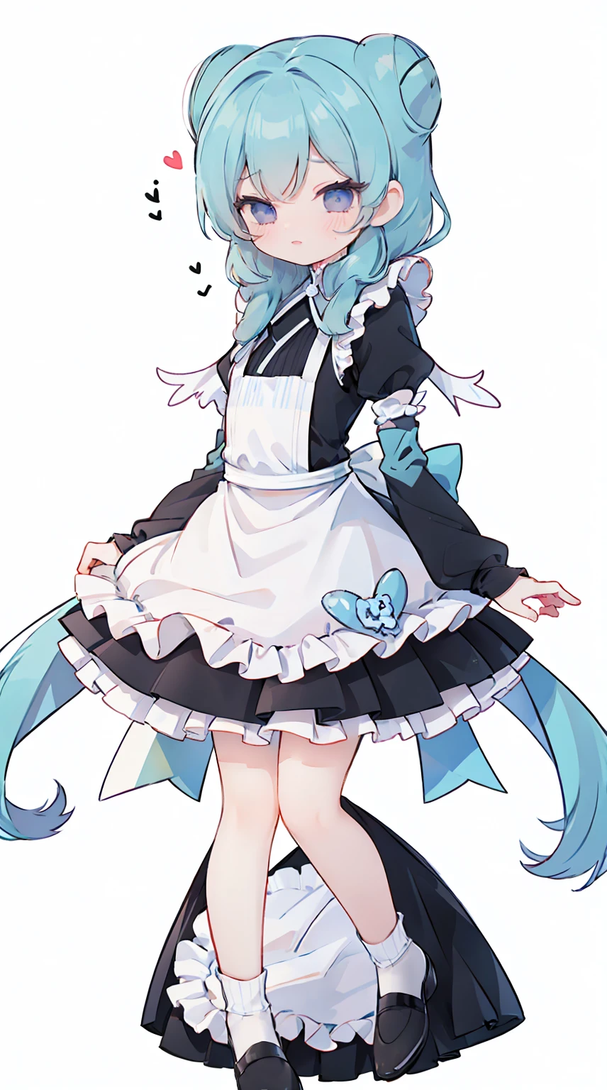 masterpiece, best quality, high resolution, aabeta, double, simple background, standing, slim waist, cute, {{{{{pastel blue fluffy puffy dress, (white apron )}}}}}