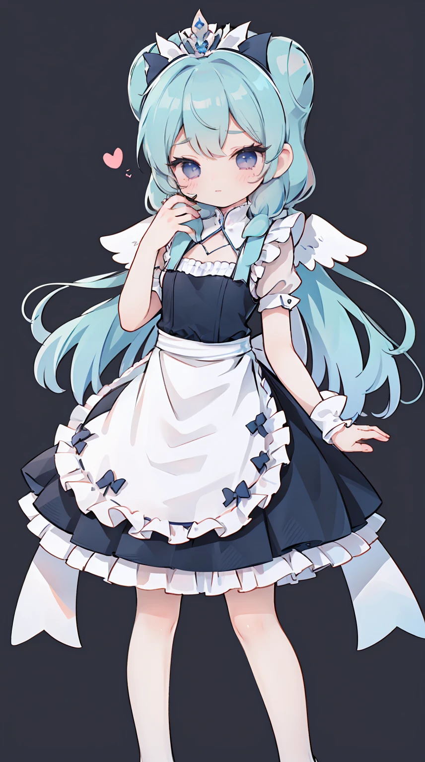 masterpiece, best quality, high resolution, aabeta, double, simple background, standing, slim waist, cute, {{{{{pastel blue fluffy puffy dress, (white apron )}}}}}