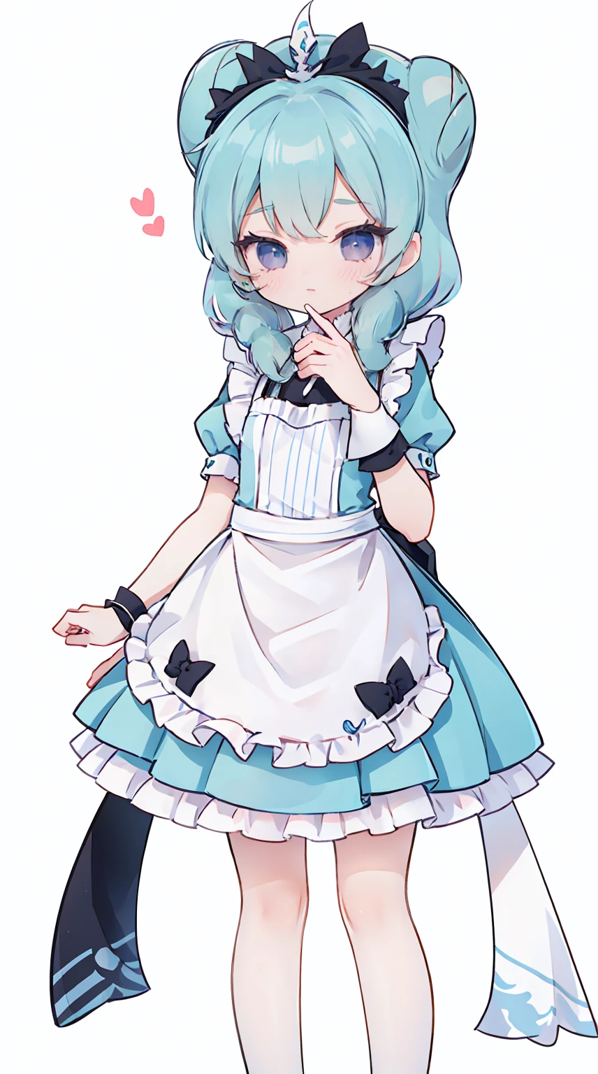 masterpiece, best quality, high resolution, aabeta, double, simple background, standing, slim waist, cute, {{{{{pastel blue fluffy puffy dress, (white apron )}}}}}