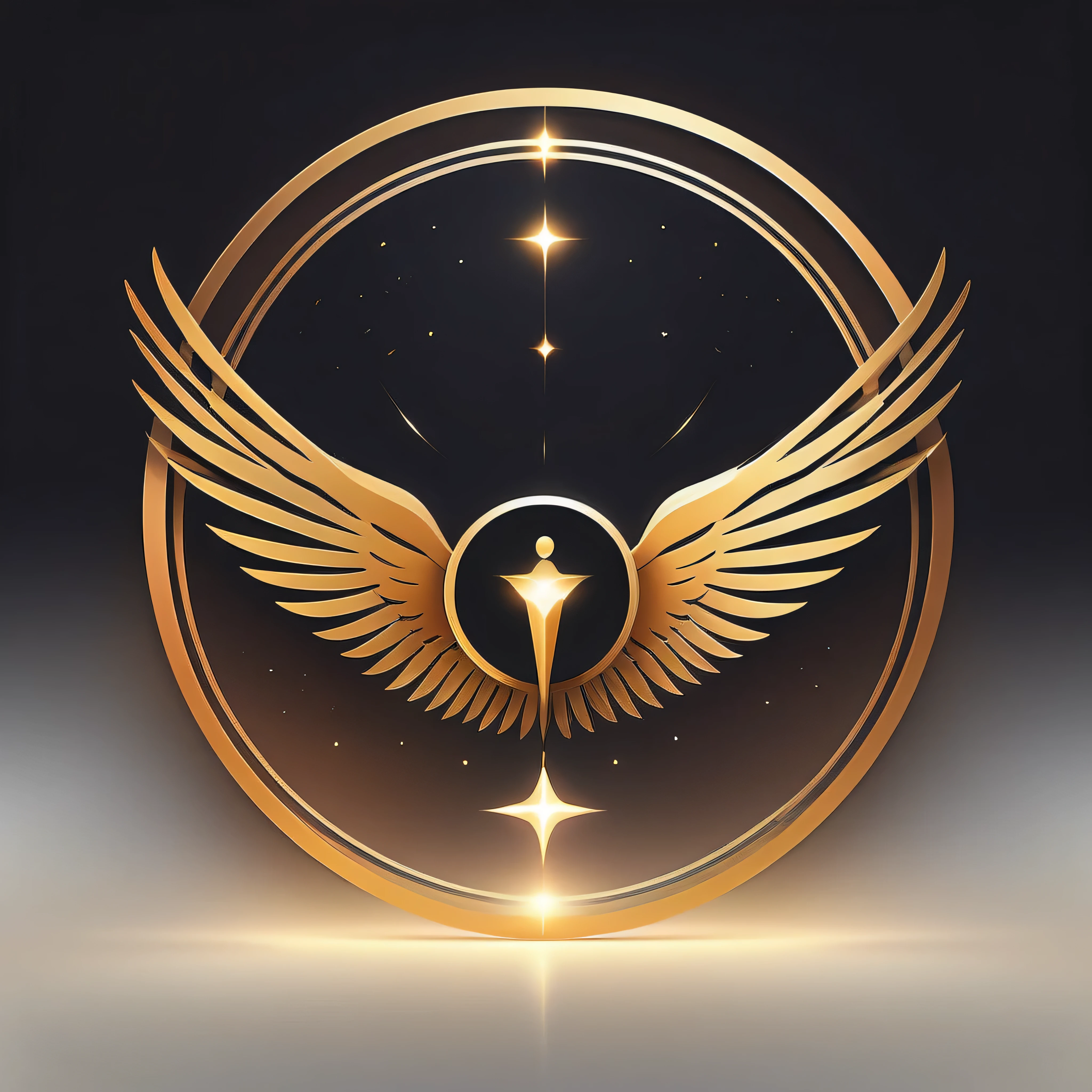 “best quality,4k,8k,highres,masterpiece:1.2,ultra-simple,realistic:1.37, HDR,UHD,vivid colors,physically-based rendering,studio lighting,sharp focus,extreme detail description,professional,bokeh,portraits,colorful,angelic light,serene atmosphere,subtle texture,simple composition,ornate design,symbolic significance,graceful appearance,elaborate wings,golden hue,dynamic pose,eye-catching,memorable,stylized font,elegant typography,sophisticated layout, angelic symbol, simple figures, simple forms, flat symbol logo, flat angel symbol logo, divine symbol, ethereal logo, a circle with 3 ringside one with 3 pairs of angel wings and one eye in the center of symbol,saint atmosphere, powerful atmosphere"