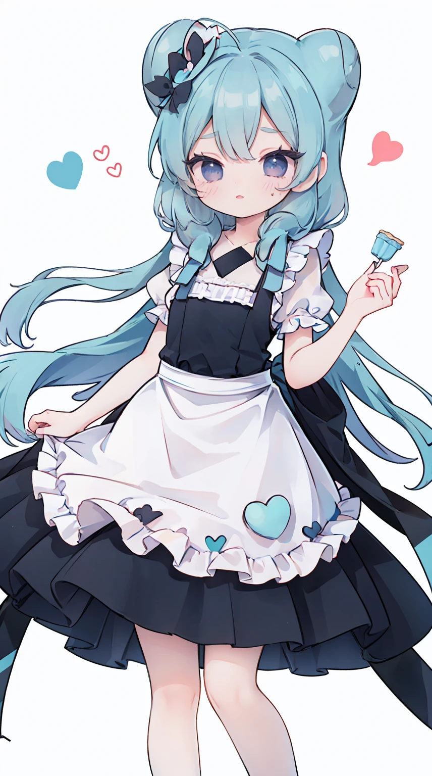 masterpiece, best quality, high resolution, aabeta, double, simple background, standing, slim waist, cute, {{{{{pastel blue fluffy puffy dress, (white apron )}}}}}, (PastelColors: 1.3)