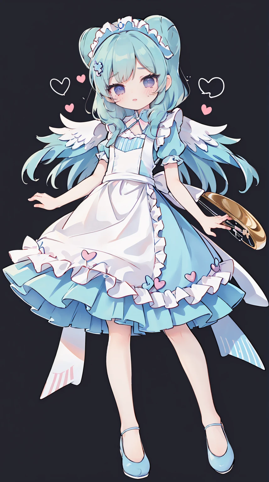 masterpiece, best quality, high resolution, aabeta, double, simple background, standing, slim waist, cute, {{{{{pastel blue fluffy puffy dress, (white apron )}}}}}, (PastelColors: 1.3)