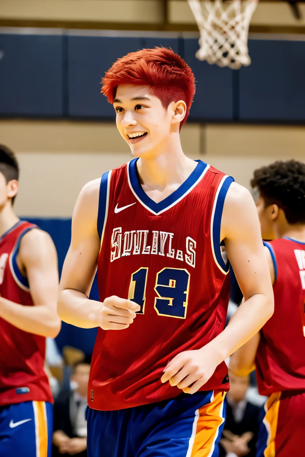 Japanese high school boy、Basketball Club Member、tall、red hair、Shaved Atama