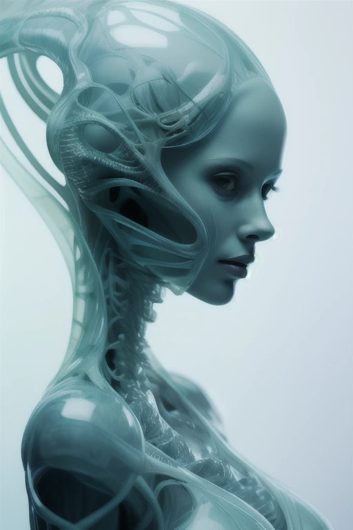 best quality,master piece,intricate details,nsfw,1girl,solo,(full body:1.4),(light smile),legs,simple background,brightly,lips,alien android,simple background,alien,brain in (transparent:1.2) skull,(organic helmet),a beautiful futuristic woman with a futuristic head,in the style of dark white and light aquamarine,translucent skin,undefined anatomy,eccentric detail placements,alien worlds,intricately sculpted,techpunk,spine,exo-skeleton,colored skin,upper body,closed mouth,breasts,depth of field,ultra hd,matte photo,bold yet graceful,intricate embellishments,8k resolution,