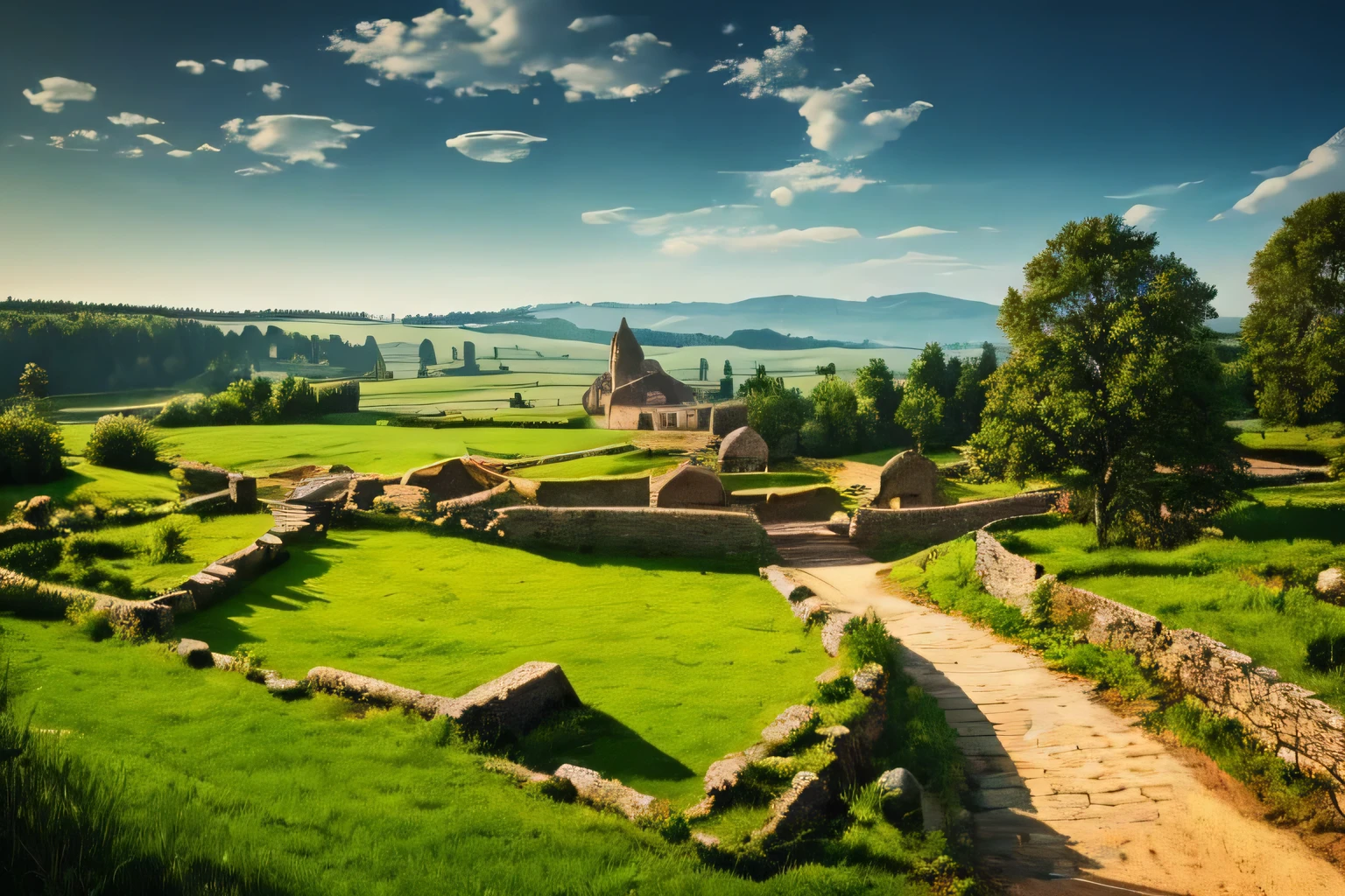 (realistic,photorealistic:1.37), lone male character, flowing cloak, peaceful expression, ancient cobblestone path, soft sunlight, majestic architecture,