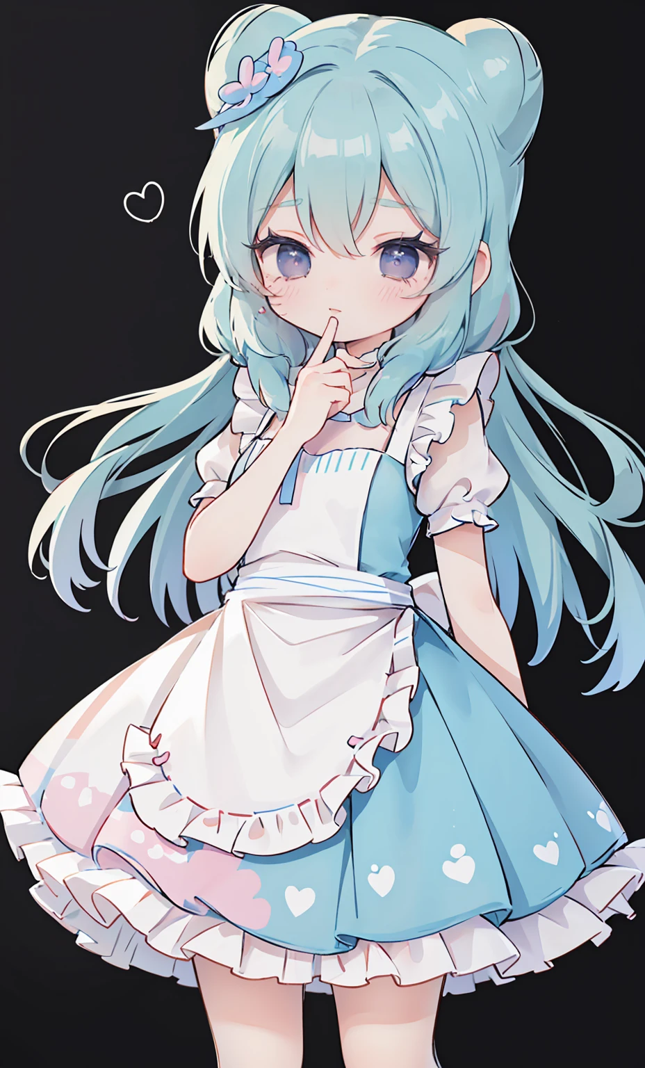 masterpiece, best quality, high resolution, aabeta, double, simple background, standing, slim waist, cute, {{{{{pastel blue fluffy puffy dress, (white apron )}}}}}, (PastelColors: 1.3)