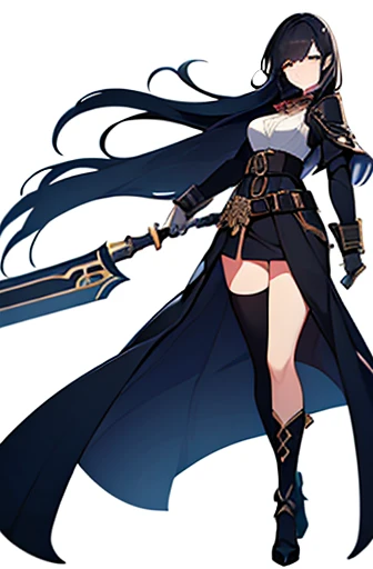 (((Best Quality))) , ((full body)), female, high fantasy outfit, solo, (white background), holding weapon, belt,