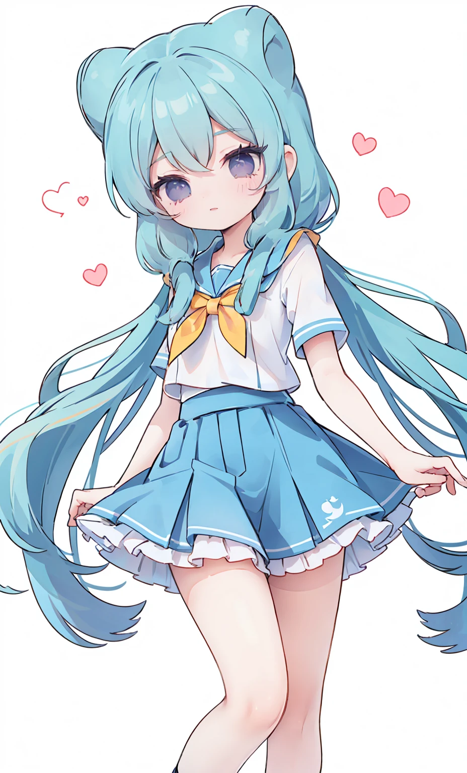 masterpiece, best quality, high resolution, aabeta, double, white simple background, standing, slim waist, cute, sailor uniform, (PastelColors: 1.3)